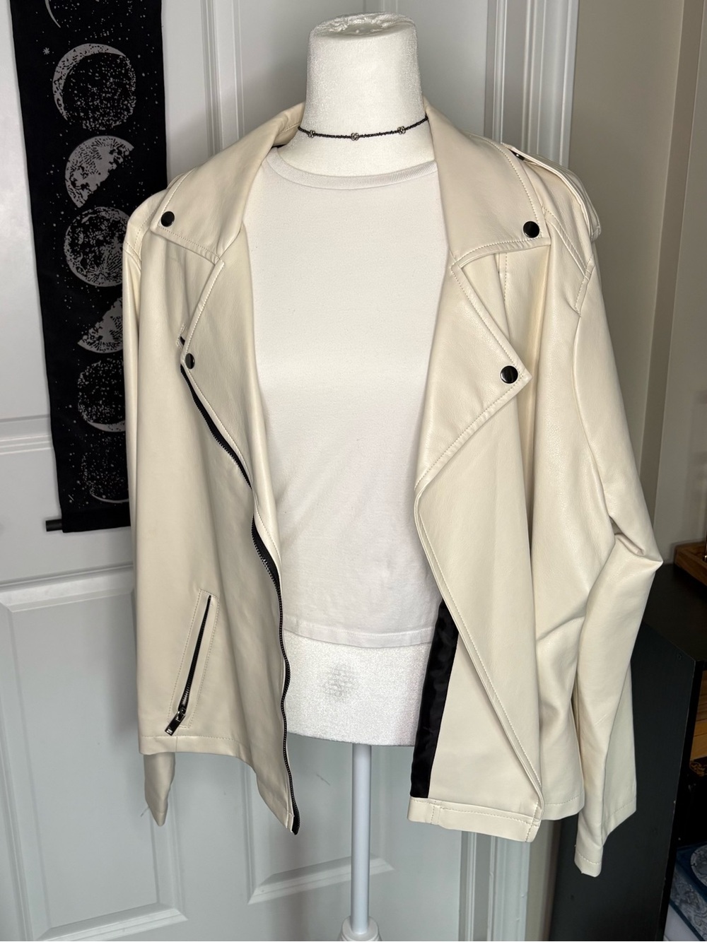 Charlotte Russe Cream Faux Leather Moto Jacket